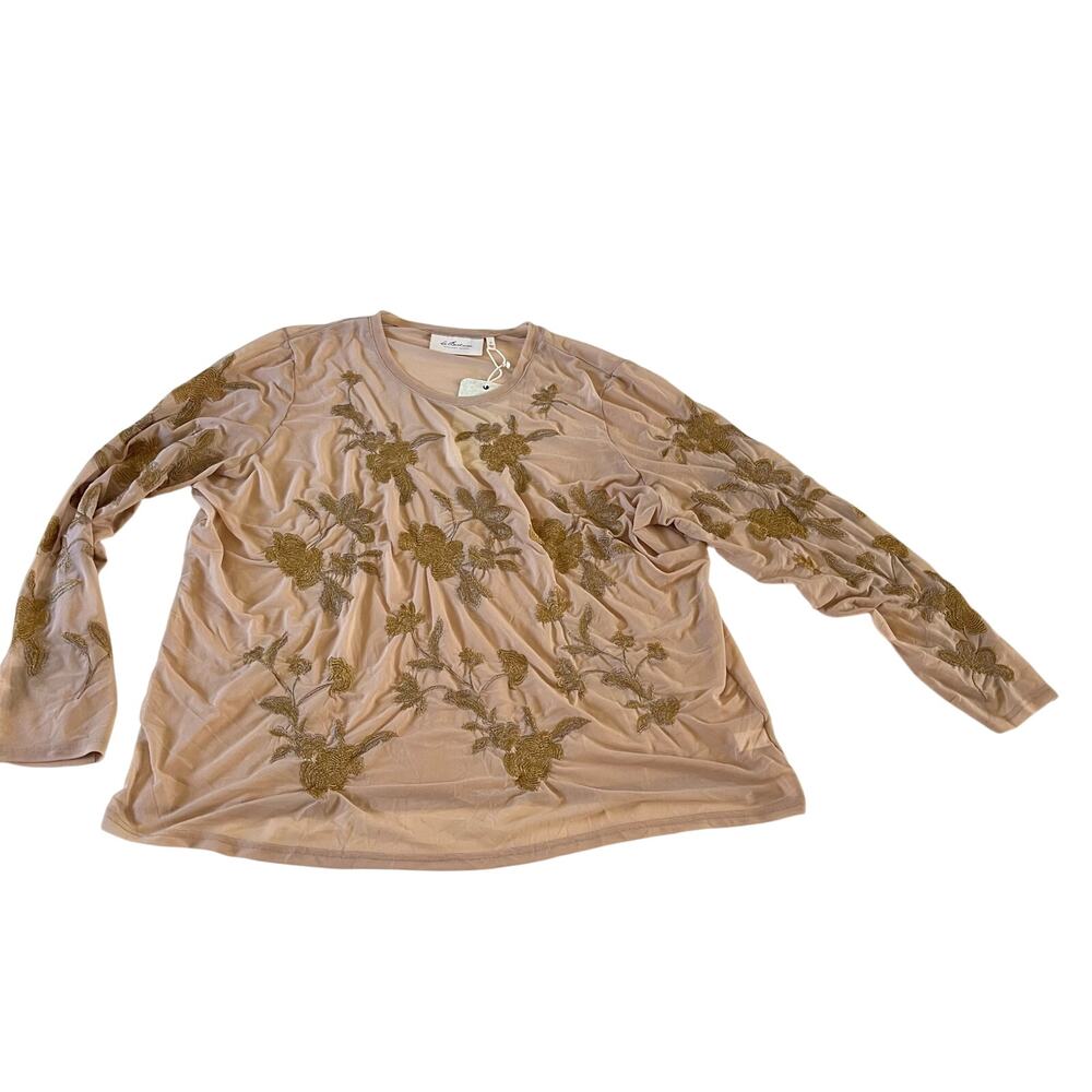 NWT Nude Tan Sheer Mesh Embroidered Long Sleeve Top Plus Sz 3X Boho